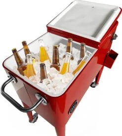 AXI Retro Cooler Rood - Koeler Met Wielen - 76L Inhoud - Koelbox Met Aftapkraan -Camping Series Winkel 1075x1200