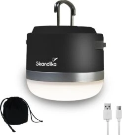 Skandika Campinglamp Tarfala – Tentlampen – Campinglampen – Kampeerlamp – Tentlamp Oplaadbaar, Traploos Dimbaar, Ophanghaak, USB Aansluiting – 3600 MAh Powerbank – Warm Wit, Koel Wit, 110 H Batterij – Tentlamp Buiten – Energieklasse A ++ - Zwart