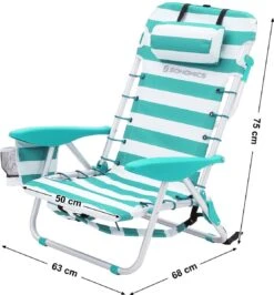 Strandstoel Met Afneembare Hoofdsteun, Draagbare Klapstoel, Campingstoel, Rugleuning Tot 180° Verstelbaar, Met Bekerhouder En Zijvak, Groene En Witte Strepen GCB62JW -Camping Series Winkel 1113x1200