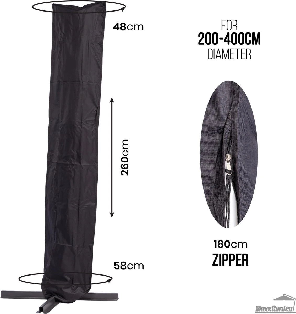 MaxxGarden Parasolhoes - Afdekhoes Voor Zweefparasol - Beschermhoes - 200-400 Cm - Met Rits En Trekkoord - Zwart 10 MaxxGarden Parasolhoes - Afdekhoes Voor Zweefparasol - Beschermhoes - 200-400 Cm - Met Rits En Trekkoord - Zwart - Afbeelding 8