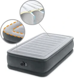 Intex Luchtbed - 1-Persoons - 99 X 191 X 46 Cm - Grijs - Met Ingebouwde Pomp, Hoeslaken Zwart En Reparatieset -Camping Series Winkel 1133x1200