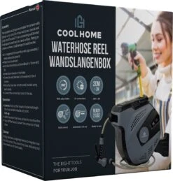 CoolHome - Wandslangenbox 20 Meter + 2 Meter - Tuinslang Met Haspel- Slangenhouder 180° Draaibaar - Tuinslanghaspel Zwart - Grijs -Camping Series Winkel 1146x1200 1