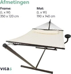 Vita5 Hangmat Met Standaard En Spreidstok – 2 Persoons – Incl. Bekerhouder - Afneembaar Kussen – Uv-bestendig – Beige -Camping Series Winkel 1152x1200