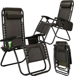 Springos Tuinstoel | Ligstoel | Opvouwbaar | Verstelbaar | Ergonomische Hoofdsteun | Bruin / Zwart -Camping Series Winkel 1166x1200