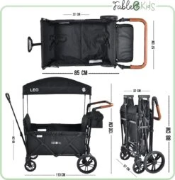 FableKids LEO X2 Lite Opvouwbare Handkar Met Dak Onyx Zwart -Camping Series Winkel 1167x1200 1