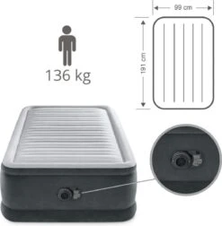 Intex Luchtbed - 1-Persoons - 99 X 191 X 46 Cm - Grijs - Met Ingebouwde Pomp, Hoeslaken Zwart En Reparatieset -Camping Series Winkel 1177x1200