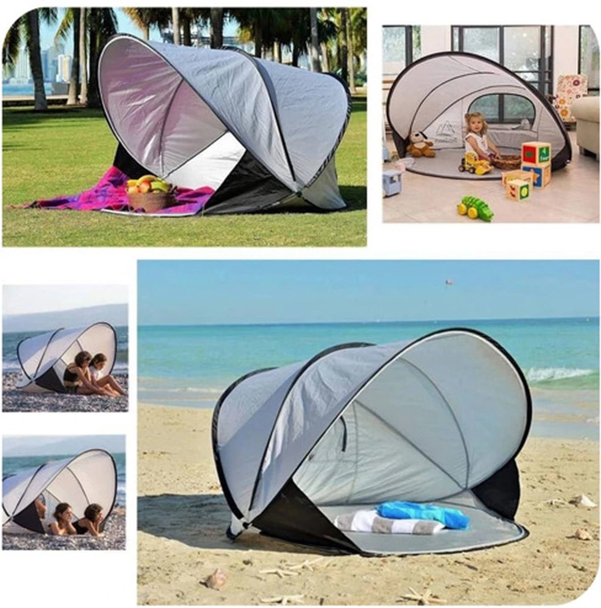 Deryan Luxe Pop Up Strandtent XXL - Anti-UV 50+ - Zilver 17 Deryan Luxe Pop Up Strandtent XXL - Anti-UV 50+ - Zilver - Afbeelding 15