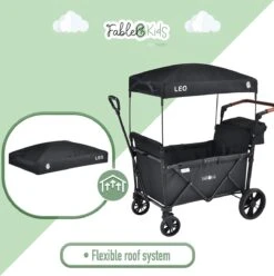 FableKids LEO X2 Lite Opvouwbare Handkar Met Dak Onyx Zwart -Camping Series Winkel 1194x1200 1