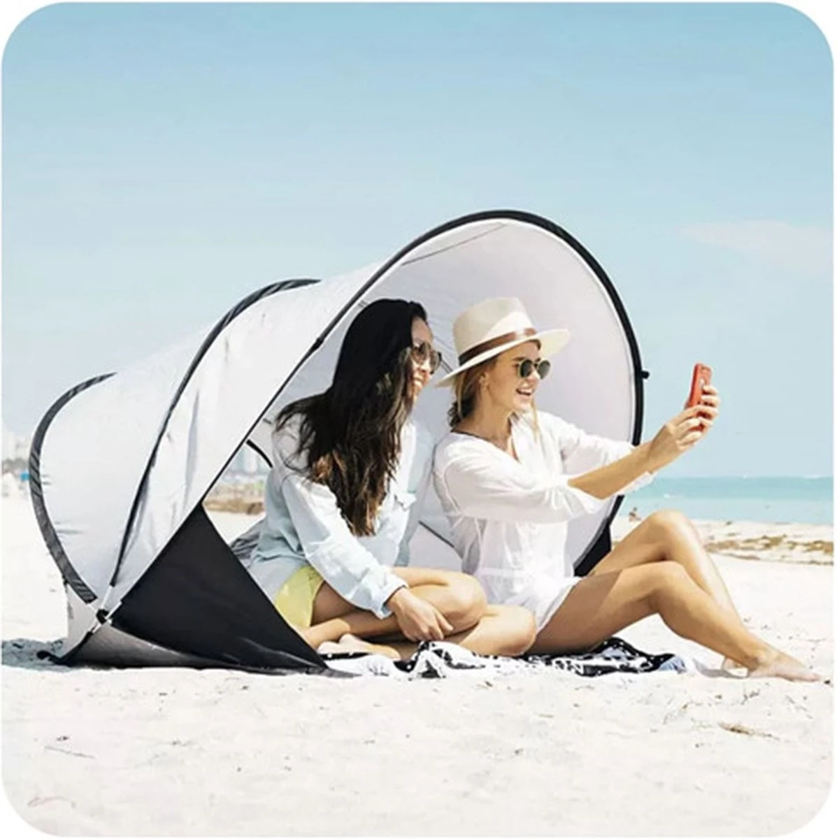 Deryan Luxe Pop Up Strandtent XXL - Anti-UV 50+ - Zilver 5 Deryan Luxe Pop Up Strandtent XXL - Anti-UV 50+ - Zilver - Afbeelding 3