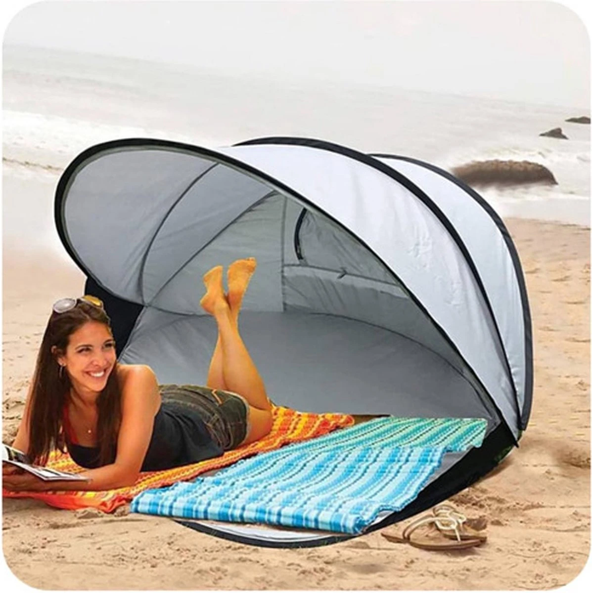 Deryan Luxe Pop Up Strandtent XXL - Anti-UV 50+ - Zilver 21 Deryan Luxe Pop Up Strandtent XXL - Anti-UV 50+ - Zilver - Afbeelding 19