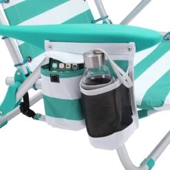 Strandstoel Met Afneembare Hoofdsteun, Draagbare Klapstoel, Campingstoel, Rugleuning Tot 180° Verstelbaar, Met Bekerhouder En Zijvak, Groene En Witte Strepen GCB62JW -Camping Series Winkel 1199x1200