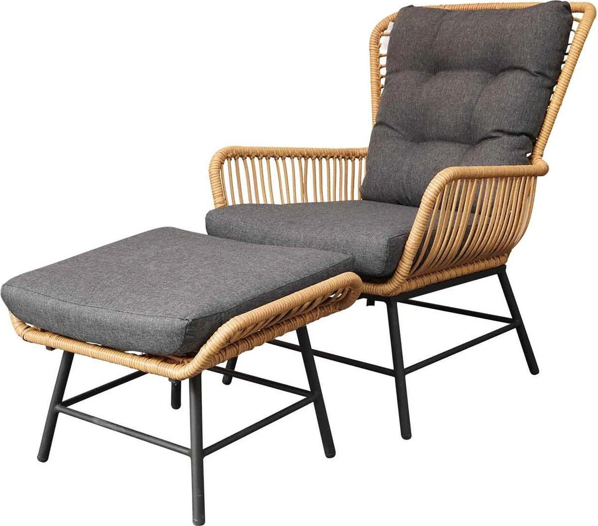 BUITEN Living Dex Wicker Loungestoel Tuin Incl. Wicker Voetenbank | Wicker + Aluminium | Bamboe Antraciet 6 BUITEN Living Dex Wicker Loungestoel Tuin Incl. Wicker Voetenbank | Wicker + Aluminium | Bamboe Antraciet - Afbeelding 4