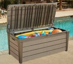 Keter Brushwood Opbergbox - Kussenbox - 455L - 145x69,7x60,3cm - Taupe -Camping Series Winkel 1200x1057 1