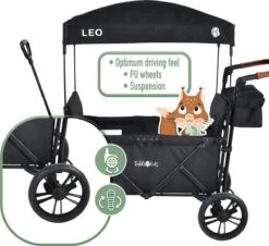 FableKids LEO X2 Lite Opvouwbare Handkar Met Dak Onyx Zwart -Camping Series Winkel 1200x1100