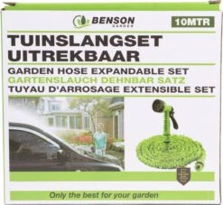 Benson - Tuinslang - Fexibel - 10 Meter - Tuinslang Met Koppeling - Spuitpistool - Groen -Camping Series Winkel 1200x1105 1