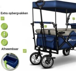 Tresko- Bolderkar, Grijs, Opvouwbaar, Met Dakje, Geschikt Tot 80 Kg - Bolderwagen - Kinderenvervoer - Bolderkarren - Tuinkar - Kinderwagen -Camping Series Winkel 1200x1124