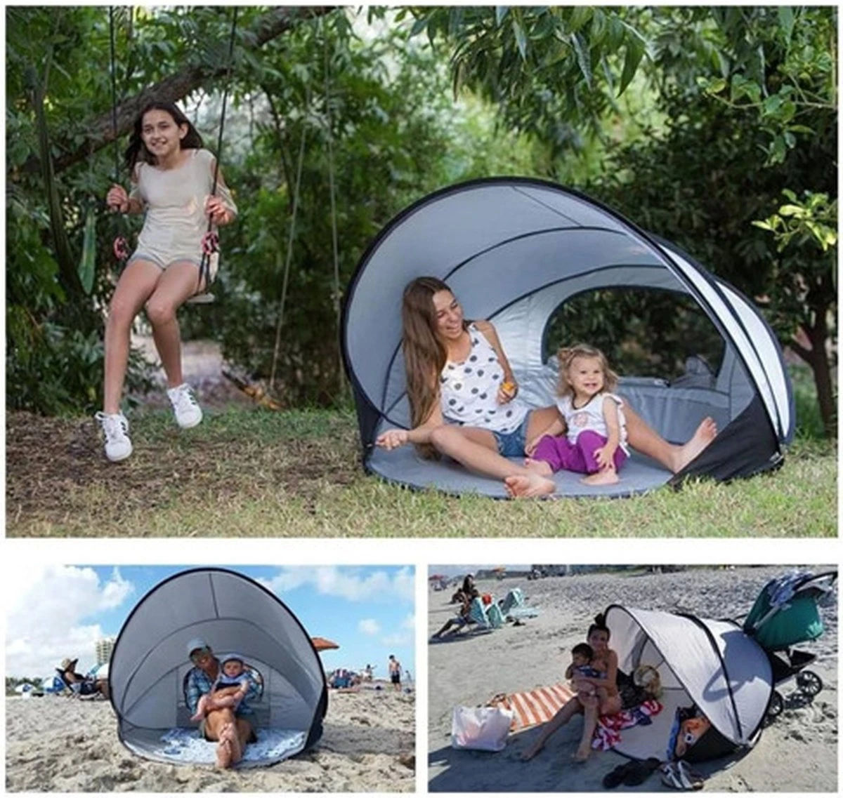 Deryan Luxe Pop Up Strandtent XXL - Anti-UV 50+ - Zilver 12 Deryan Luxe Pop Up Strandtent XXL - Anti-UV 50+ - Zilver - Afbeelding 10