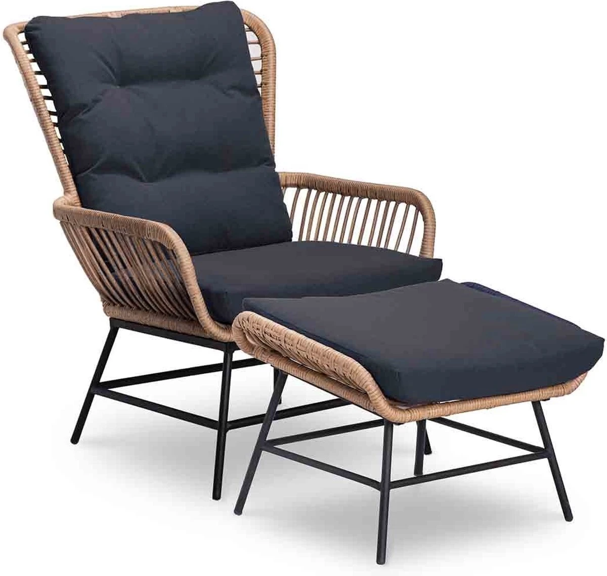 BUITEN Living Dex Wicker Loungestoel Tuin Incl. Wicker Voetenbank | Wicker + Aluminium | Bamboe Antraciet 11 BUITEN Living Dex Wicker Loungestoel Tuin Incl. Wicker Voetenbank | Wicker + Aluminium | Bamboe Antraciet - Afbeelding 9