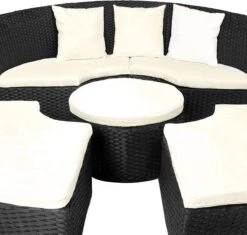 Casaria Polyrattan Zonne-Eiland Ø185cm – Incl. Kussens - Zwart Crème -Camping Series Winkel 1200x1144