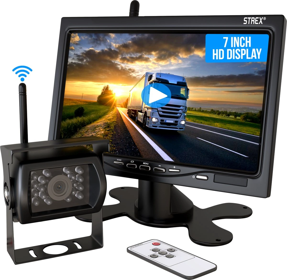 Strex Achteruitrijcamera Set Draadloos - 7" Scherm - 18LED Nachtzicht 15m - IP67 Waterdicht - Achteruitrij Camera - Geschikt Voor Auto/ Camper / Caravan / Vrachtwagen / Landbouw / Boot / Tractor 4 Strex Achteruitrijcamera Set Draadloos - 7" Scherm - 18LED Nachtzicht 15m - IP67 Waterdicht - Achteruitrij Camera - Geschikt Voor Auto/ Camper / Caravan / Vrachtwagen / Landbouw / Boot / Tractor - Afbeelding 2