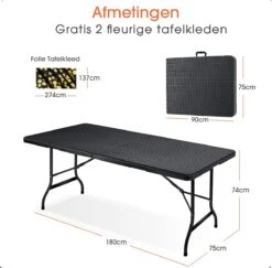 Lenx Klaptafel - Inklapbare Tafel - Opvouwbare Tuintafel - Vouwtafel - Inclusief Handvat En 2 Tafelkleden - 180x75x74cm - 6 Tot 8 Personen -Camping Series Winkel 1200x1179 2