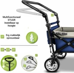 Tresko- Bolderkar, Grijs, Opvouwbaar, Met Dakje, Geschikt Tot 80 Kg - Bolderwagen - Kinderenvervoer - Bolderkarren - Tuinkar - Kinderwagen -Camping Series Winkel 1200x1182