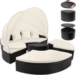Casaria Polyrattan Zonne-Eiland Ø185cm – Incl. Kussens - Zwart Crème -Camping Series Winkel 1200x1189 4
