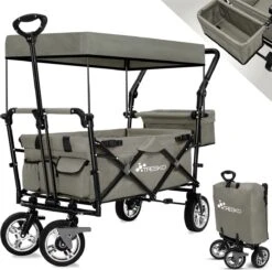 Tresko- Bolderkar, Grijs, Opvouwbaar, Met Dakje, Geschikt Tot 80 Kg - Bolderwagen - Kinderenvervoer - Bolderkarren - Tuinkar - Kinderwagen -Camping Series Winkel 1200x1192