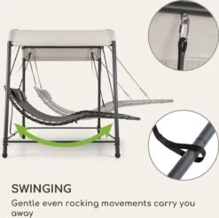 Blumfeldt Palermo Schommelbank - Hollywoodschommel 130 X 207 Cm - Ligbed Met Dak - Schommelstoel Voor 2 Personen - Tuinbank Inclusief Nekkussens - Stalen Frame En Polyester Dak - Grijs -Camping Series Winkel 1200x1197 5