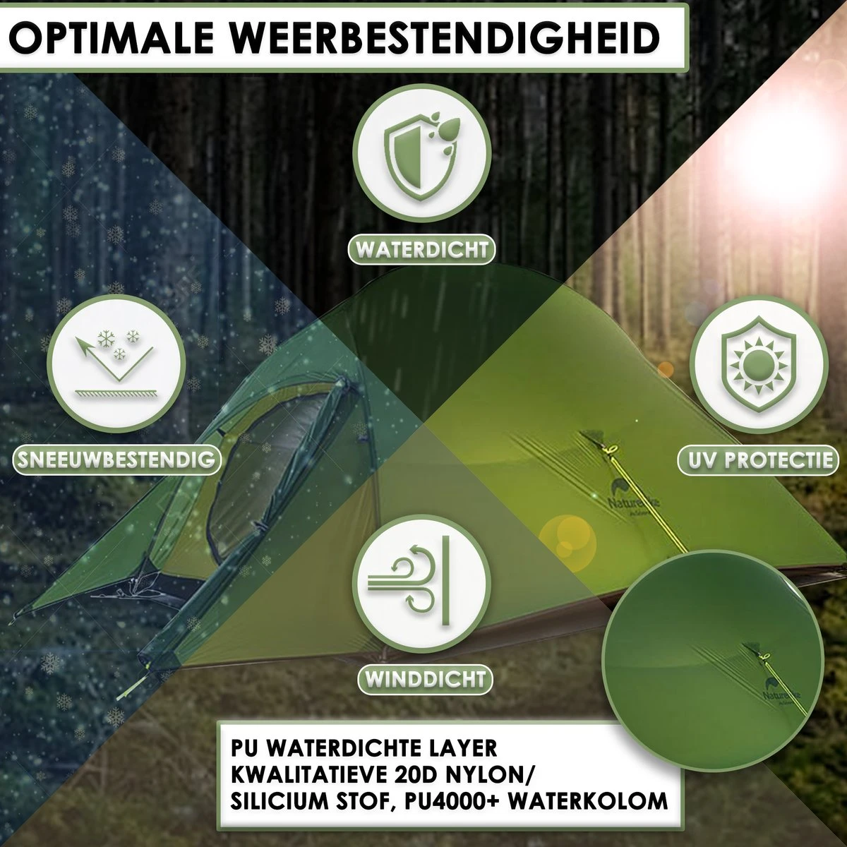 Cloud Up 3 Upgraded - Naturehike® - Tent 3 Persoons - Lichtgewicht Tent - Incl. Grondzeil - 20D 4000MM - Outdoor Kampeertent - Waterdicht - Hiking & Wandelen 4 Cloud Up 3 Upgraded - Naturehike® - Tent 3 Persoons - Lichtgewicht Tent - Incl. Grondzeil - 20D 4000MM - Outdoor Kampeertent - Waterdicht - Hiking & Wandelen - Afbeelding 2
