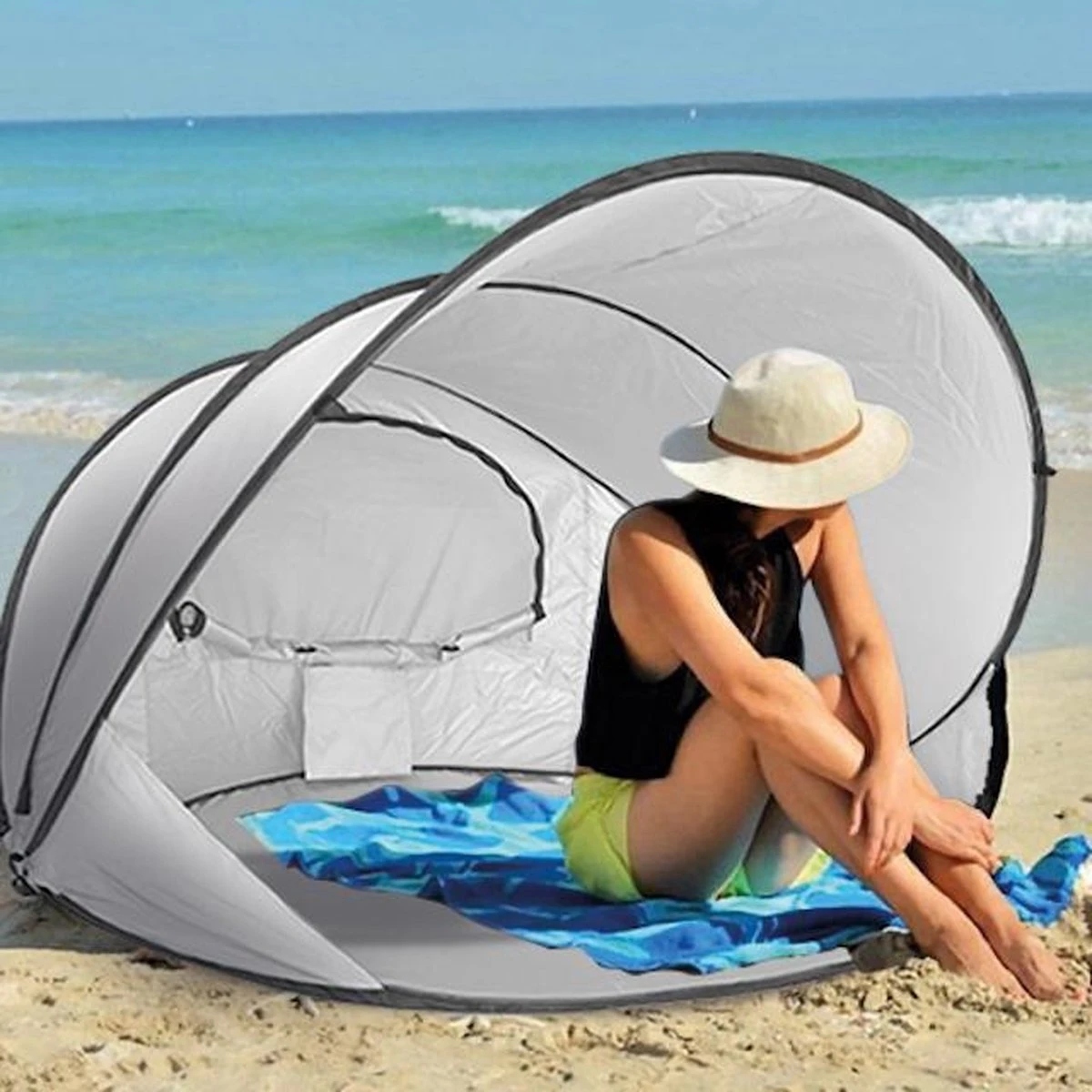 Deryan Luxe Pop Up Strandtent XXL - Anti-UV 50+ - Zilver 10 Deryan Luxe Pop Up Strandtent XXL - Anti-UV 50+ - Zilver - Afbeelding 8
