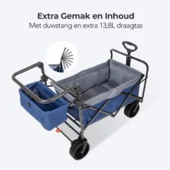 LifeGoods Bolderkar - Opvouwbaar - Tot 120KG - 103L - Extra Draagtas En Duwstang - Wasbaar Polyester - 98x45cm - Blauw/Grijs -Camping Series Winkel 1200x1200 120