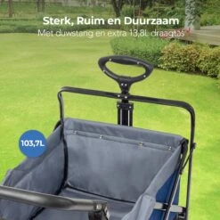 LifeGoods Bolderkar - Opvouwbaar - Tot 120KG - 103L - Extra Draagtas En Duwstang - Wasbaar Polyester - 98x45cm - Blauw/Grijs -Camping Series Winkel 1200x1200 126