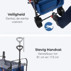 LifeGoods Bolderkar - Opvouwbaar - Tot 120KG - 103L - Extra Draagtas En Duwstang - Wasbaar Polyester - 98x45cm - Blauw/Grijs -Camping Series Winkel 1200x1200 127