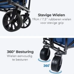 LifeGoods Bolderkar - Opvouwbaar - Tot 120KG - 103L - Extra Draagtas En Duwstang - Wasbaar Polyester - 98x45cm - Blauw/Grijs -Camping Series Winkel 1200x1200 128