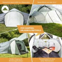 Skandika Bern 4 Koepeltent - Koepeltent - Tenten - 4 Persoons Kampeertent Met Panoramisch Dakraam, 2 Slaapcabines, Grondzeil, 210 Cm Stahoogte, Waterdicht, 4000 Mm Waterkolom - Grote Outdoor Familie Tent, Kampeertent - Grijs -Camping Series Winkel 1200x1200 144