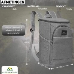 Needventure Koeltas - Lunchtas - Koelrugtas - Picknicktas - 20 Liter - Flessenhouder - Bieropener - Grijs -Camping Series Winkel 1200x1200 165