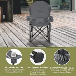 Skandika Relax Comfort Campingstoel - Campingstoel Opvouwbaar - Comfortabele Klapstoel Met Drinkhouder En Koelvak, Tot Max. 160 Kg, Opvouwbaar, Lichtgewicht | Vouwstoel Voor Kamperen, Camping, Festival, Vissen – Grijs -Camping Series Winkel 1200x1200 236