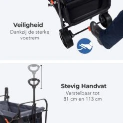LifeGoods Bolderkar - Opvouwbaar - Tot 120KG - 103L - Extra Draagtas En Duwstang - Wasbaar Polyester - 98x45cm - Zwart/Grijs -Camping Series Winkel 1200x1200 301