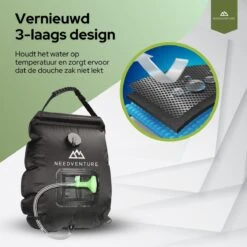 Needventure Solar Douche - Camping Douchezak - Buiten Douche - Tuindouche - Inclusief Thermometer - Waterzak Met Douchekop - 20L - Zwart -Camping Series Winkel 1200x1200 308