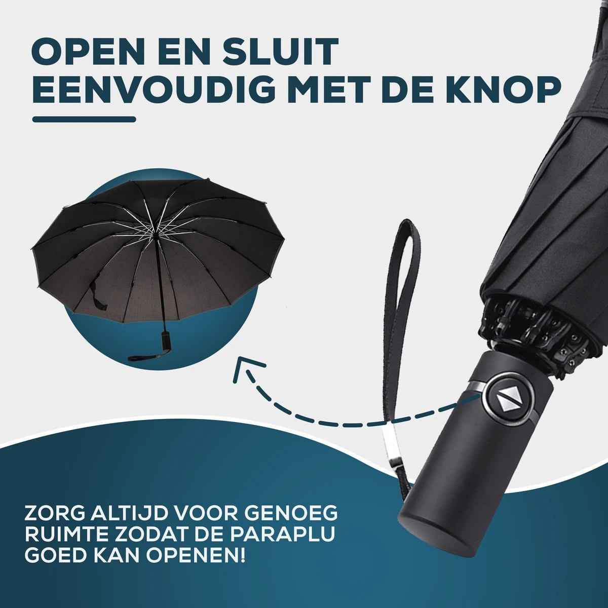 Stormparaplu - Opvouwbaar - 105 CM - Paraplu - Automatisch In En Uit Klapbaar - Stormbestendig Tot 140 Km/h - Luxe Beschermhoes 9 Stormparaplu - Opvouwbaar - 105 CM - Paraplu - Automatisch In En Uit Klapbaar - Stormbestendig Tot 140 Km/h - Luxe Beschermhoes - Afbeelding 8