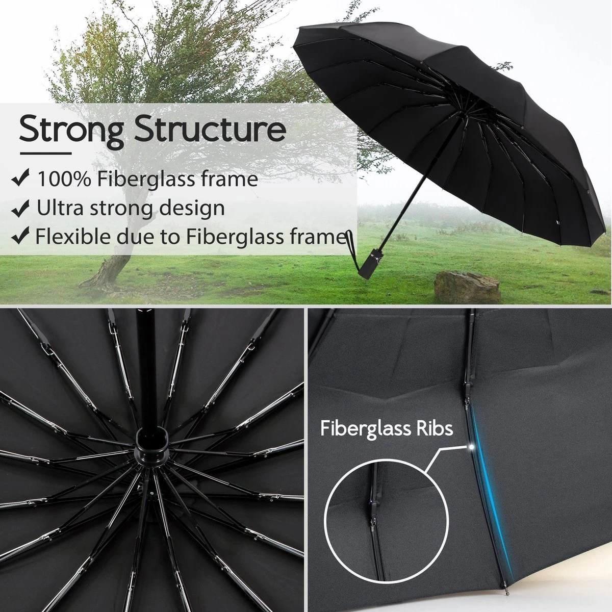 Beefree Automatische MONSTER Stormparaplu Met 16 Panelen Ø 104 Cm - Zwart 8 Beefree Automatische MONSTER Stormparaplu Met 16 Panelen Ø 104 Cm - Zwart - Afbeelding 6