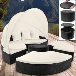 Casaria Polyrattan Zonne-Eiland Ø185cm – Incl. Kussens - Zwart Crème -Camping Series Winkel 1200x1200 396