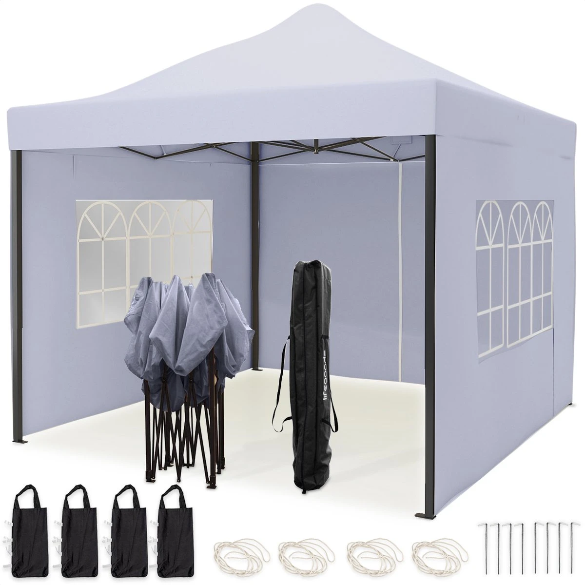 LifeGoods Partytent - 3x3 M - Zijwanden - Easy Up - Opvouwbaar - Waterdicht - Draagtas Met Wieltjes - Donkergrijs 3 LifeGoods Partytent - 3x3 M - Zijwanden - Easy Up - Opvouwbaar - Waterdicht - Draagtas Met Wieltjes - Donkergrijs