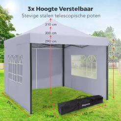 LifeGoods Partytent - 3x3 M - Zijwanden - Easy Up - Opvouwbaar - Waterdicht - Draagtas Met Wieltjes - Donkergrijs 25 LifeGoods Partytent - 3x3 M - Zijwanden - Easy Up - Opvouwbaar - Waterdicht - Draagtas Met Wieltjes - Donkergrijs -Camping Series Winkel 1200x1200 414