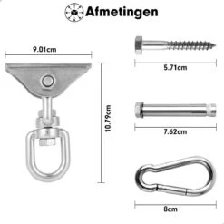 Luxe Ophangsysteem - 180° Schommelen, 360° Roteerbaar - Plafondhaak - Ophanghaak - Hangstoel Buiten - Hangstoel Binnen – Schommelstoel - Schommel - Bokszakken - RVS - Nederlandse Handleiding - -Camping Series Winkel 1200x1200 421