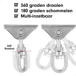 Luxe Ophangsysteem - 180° Schommelen, 360° Roteerbaar - Plafondhaak - Ophanghaak - Hangstoel Buiten - Hangstoel Binnen – Schommelstoel - Schommel - Bokszakken - RVS - Nederlandse Handleiding - -Camping Series Winkel 1200x1200 423