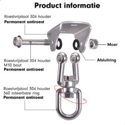 Luxe Ophangsysteem - 180° Schommelen, 360° Roteerbaar - Plafondhaak - Ophanghaak - Hangstoel Buiten - Hangstoel Binnen – Schommelstoel - Schommel - Bokszakken - RVS - Nederlandse Handleiding - -Camping Series Winkel 1200x1200 426