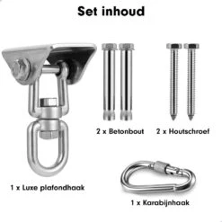 Luxe Ophangsysteem - 180° Schommelen, 360° Roteerbaar - Plafondhaak - Ophanghaak - Hangstoel Buiten - Hangstoel Binnen – Schommelstoel - Schommel - Bokszakken - RVS - Nederlandse Handleiding - -Camping Series Winkel 1200x1200 428