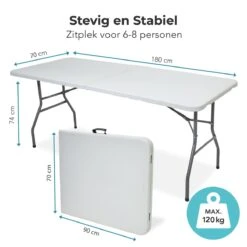 LifeGoods Klaptafel - Inklapbaar - 70x180cm - Verstelbare Vouwtafel - Weerbestendig - Wit -Camping Series Winkel 1200x1200 456